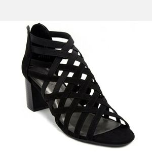 LONDON FOG Womens Ninmac Open Toe Heeled Stretch SandalsBlack Sz 10 new